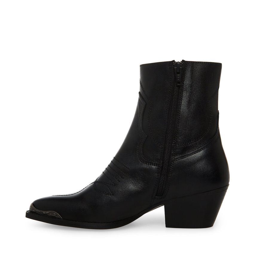 Black Steve Madden son Leather Women's Ankle Boots | PH 5392HWG